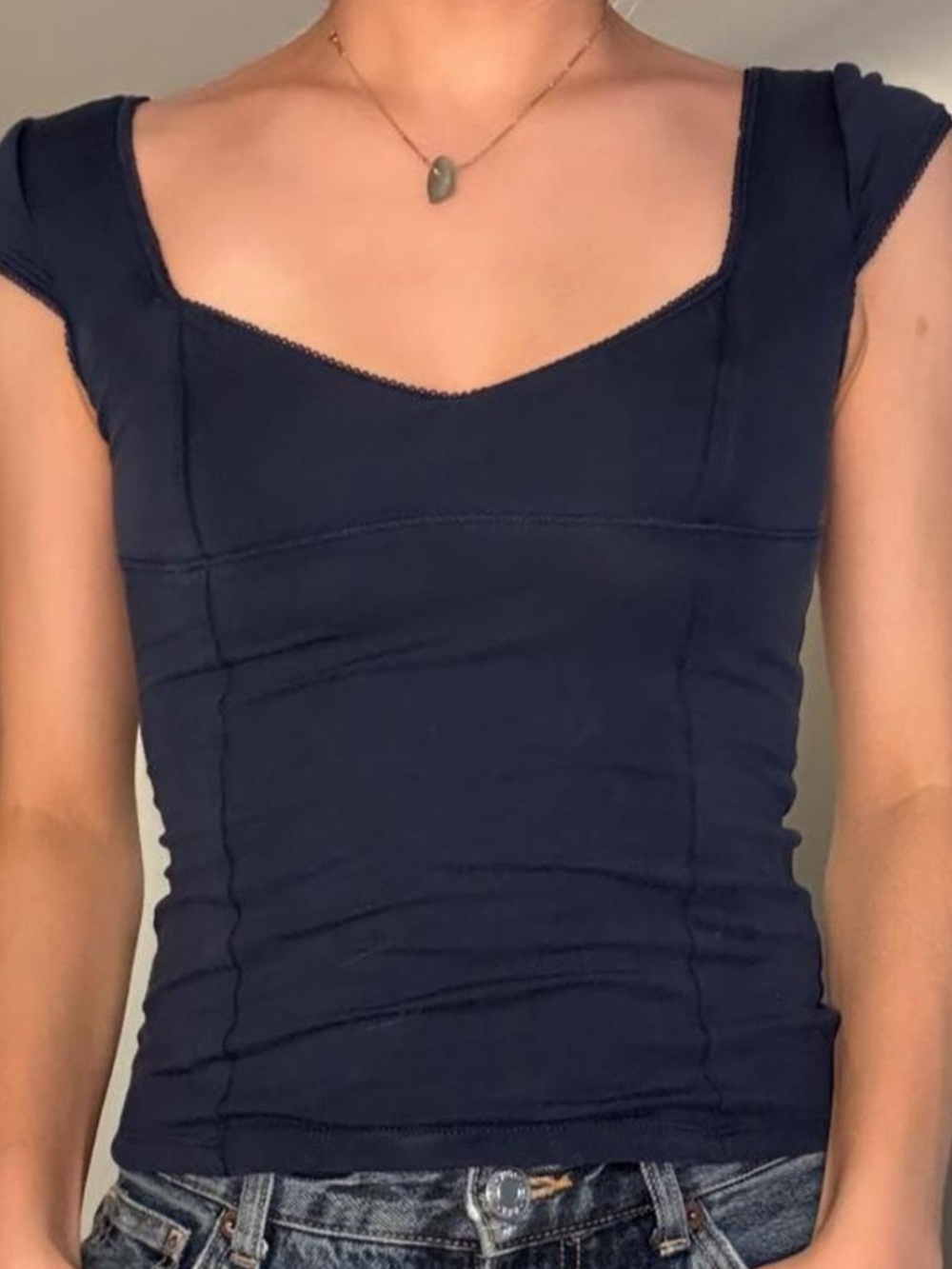 NWOT ZARA blue lace trim top